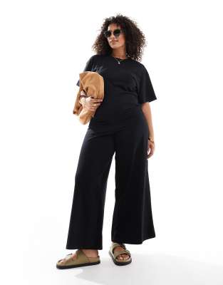 Asos Design Curve Ruched Side Jumpsuit With Wide Leg In Black