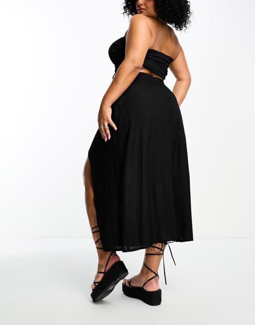 ASOS DESIGN Curve ruched side midi skirt in black | ASOS