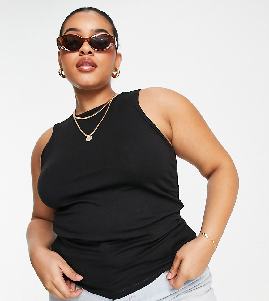 ASOS DESIGN Curve ruched side tank in black-Gray