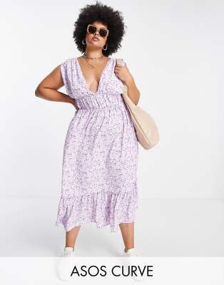 Asos Curve Asos Design Curve Ruched Waist Midi Tea Dress In Floral Print-multi | ModeSens