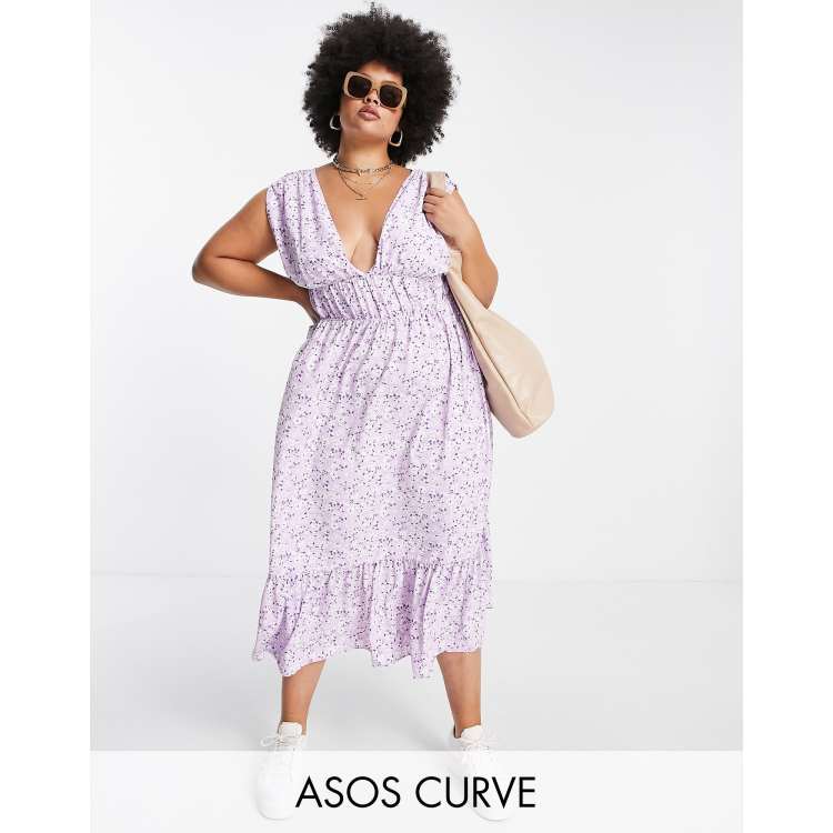 Ruched waist floral tea dress sales