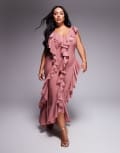 [ASOS Curve] ASOS DESIGN Curve ruffle bias maxi dress with open back in rose pink 22 Rose pink