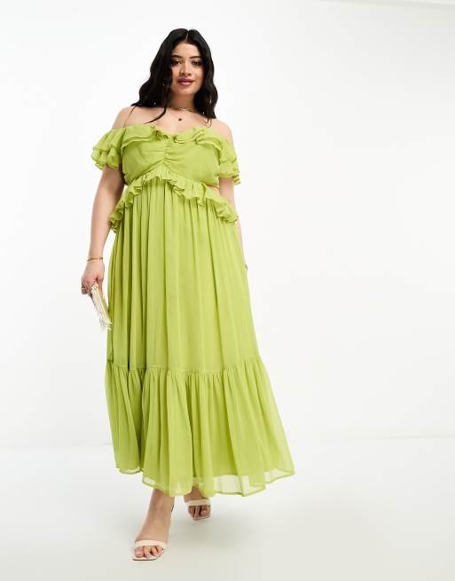 Olive green hotsell ruffle dress