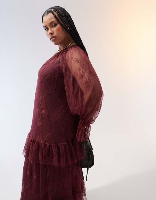 Plus size burgundy lace dress best sale