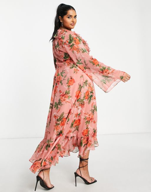 Plus Wrap Floral Midi Dress