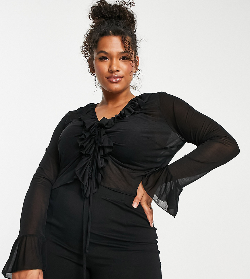 Plus-size top by ASOS DESIGN Cos your jeans deserve a nice top V-neck Fluted sleeves Ruffle details Regular fit