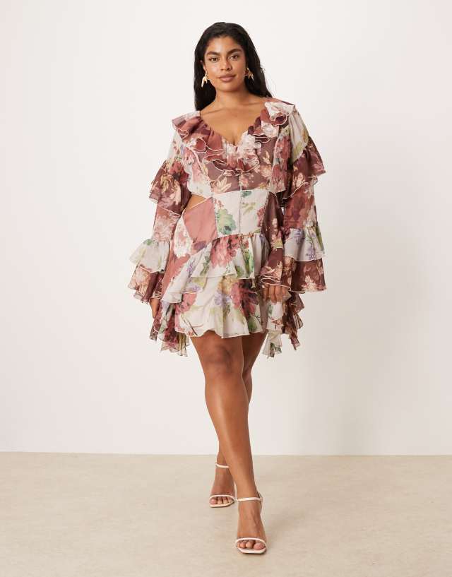 ruffle cut out mini dress ASOS - Godet Flare Sleeve Cutout - Women - Polyester - 14 US Lace Quin High Quality Satin hermoza dress The mini length of Length:45 inches