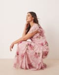 [ASOS Curve] ASOS DESIGN Curve ruffle maxi dress with flutter sleeves in pink floral print-Multi 24 Pink floral