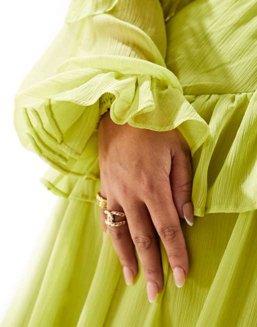 slim fit dress slacks Green Puff Sleeve Ruffle Accent Maternity Maxi Dress – PinkBlush