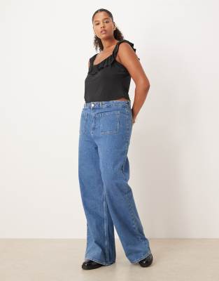 Asos Curve Asos Design Curve Ruffle Scoop Neck Crop Top In Black