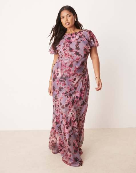 ASOS DESIGN Curve ruffle sleeve high neck maxi dress in vintage floral print - view 1