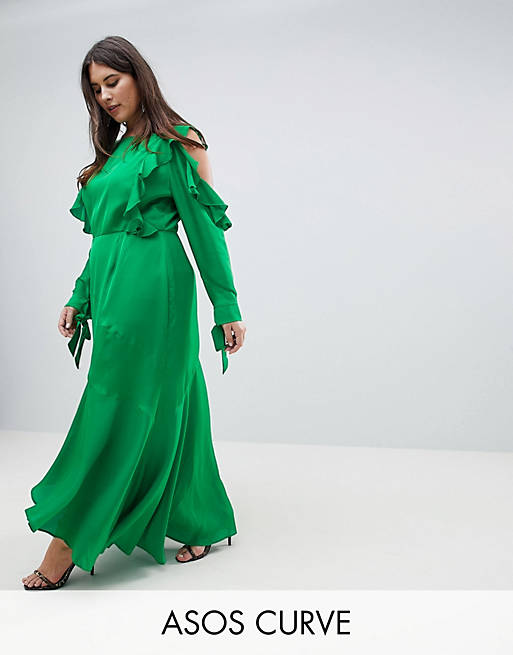ASOS DESIGN Curve ruffle sleeve maxi dress with cold shoulder