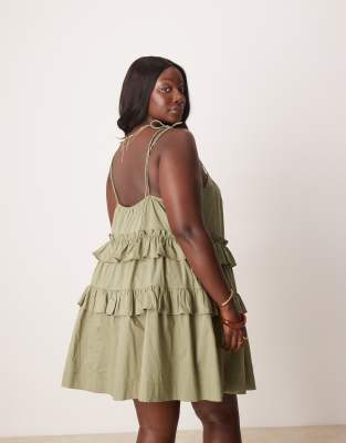 Asos Curve Asos Design Curve Ruffle Tiered Mini Dress In Green
