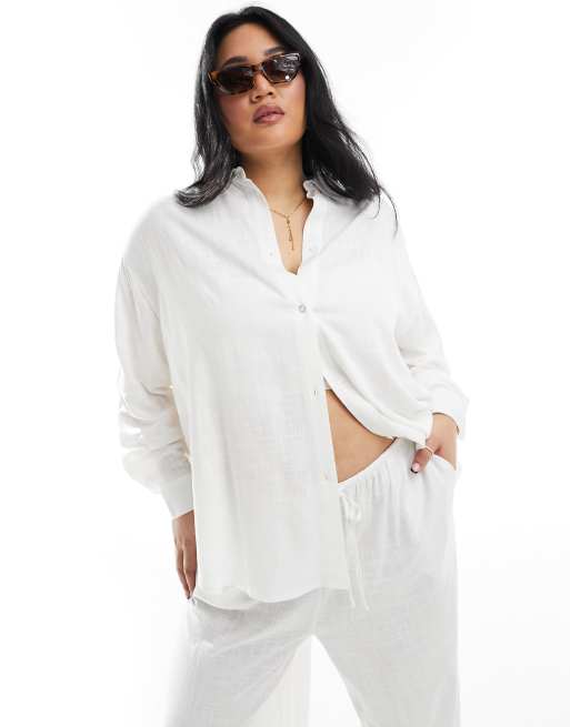 ASOS DESIGN Curve - Ruimvallend linnen overhemd in wit