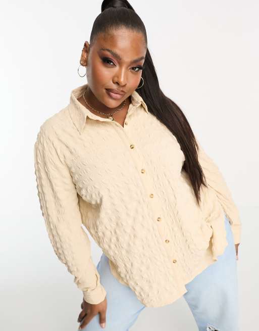 ASOS DESIGN Curve - Ruimvallend overhemd met knoopsluiting en textuur in zandkleur