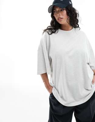 ASOS DESIGN Curve - Ruimvallend oversized T-shirt van zware stof in gemêleerd ijsgrijs
