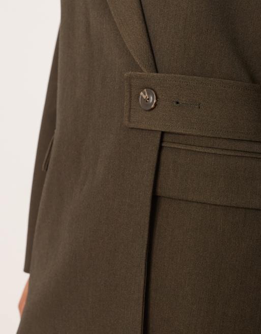ASOS DESIGN Curve - Ruimvallende blazer met riemdetail in olijfgroen, 3 van 4