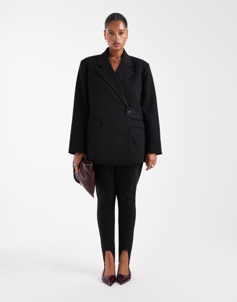 ASOS DESIGN Curve - Ruimvallende blazer met riemdetail in zwart - view 1