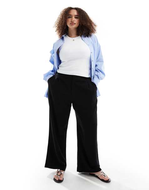 ASOS DESIGN Curve - Ruimvallende broek met linnen en rechte pijpen in zwart - view 1