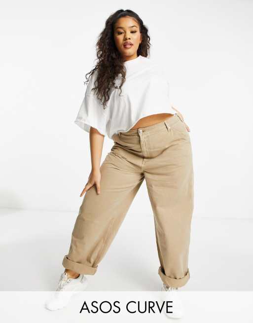 ASOS DESIGN Curve - Ruimvallende chino in beige