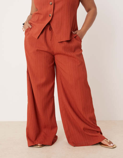 ASOS DESIGN Curve - Rustfarvede palazzo-bukser i krølstof - Del af sæt, 2 af 5