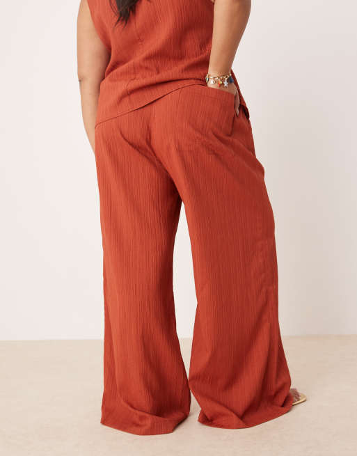 ASOS DESIGN Curve - Rustfarvede palazzo-bukser i krølstof - Del af sæt, 3 af 5