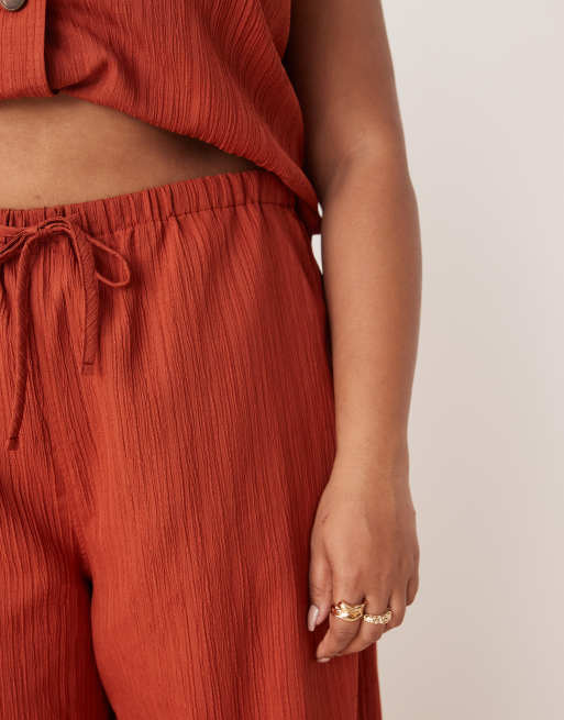 ASOS DESIGN Curve - Rustfarvede palazzo-bukser i krølstof - Del af sæt, 4 af 5