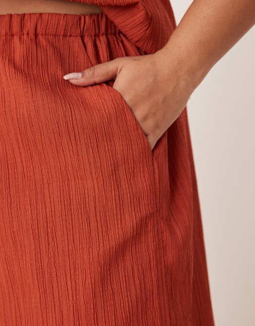 ASOS DESIGN Curve - Rustfarvede palazzo-bukser i krølstof - Del af sæt, 5 af 5