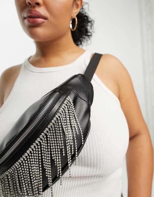 ASOS DESIGN Curve Sac banane avec franges strass Noir ASOS