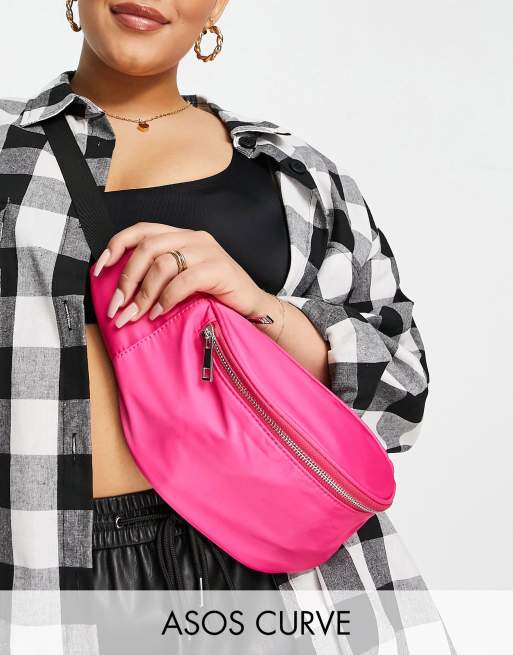 ASOS DESIGN Curve Sac banane en polyester m lang Rose fluo BPINK