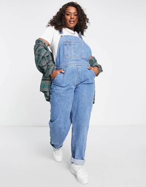 ASOS DESIGN Curve - Salopette di jeans "original" lavaggio medio, 4 di 4