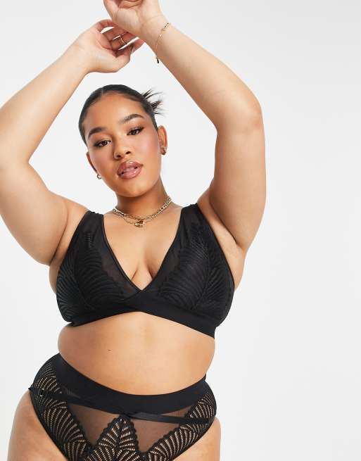 ASOS DESIGN Curve – Samantha – Svart mjuk behå med geometriskt mönstrad spets , 3 av 4