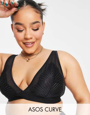 ASOS DESIGN Curve - Samantha - Zachte bh met geometrisch kant in zwart 