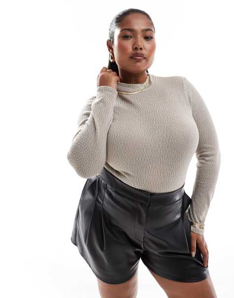 ASOS DESIGN Curve – Sandfärgad, löst stickad body med hög krage - view 1