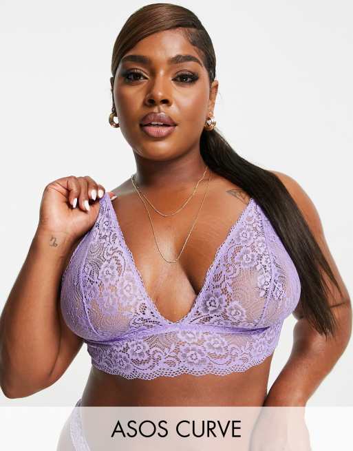 ASOS DESIGN strawberry embroidery soft bralet in lilac