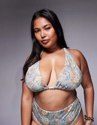Asos Curve Asos Design Curve Sarah High Apex Triangle Bikini Top