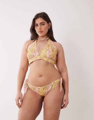 Asos Curve Asos Design Curve Sarah Scarf High Leg Side Tie Bikini Bottoms In Multi