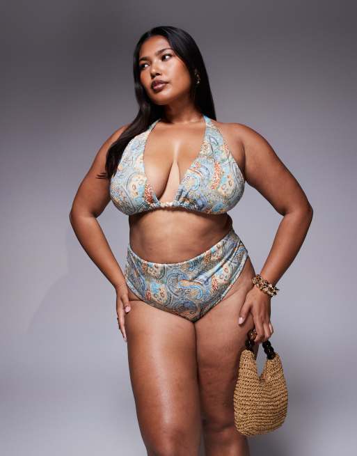 ASOS DESIGN Curve - Sarah - Triangel bikinitopje met hoge taille in sjaalprint, 4 van 4