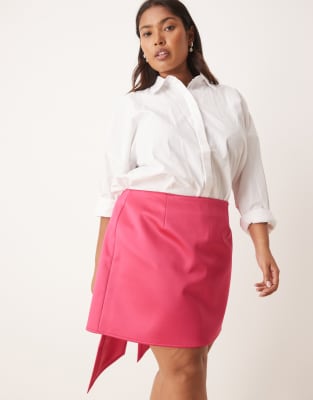 Asos Curve Asos Design Curve Sash Detail Satin Mini Skirt In Pink