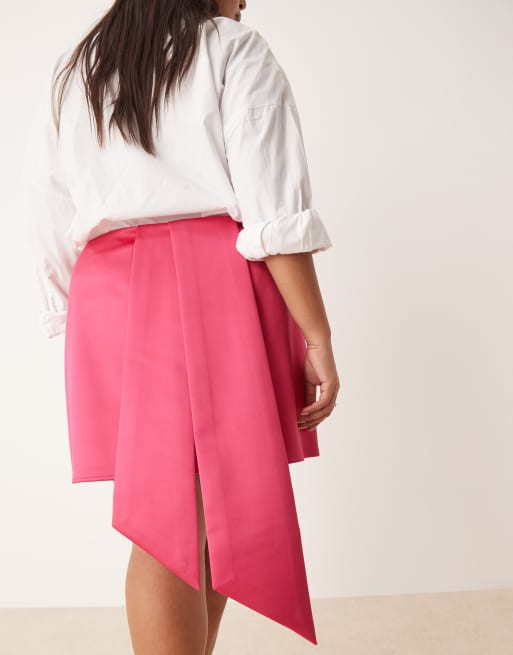 ASOS DESIGN Curve sash detail satin mini skirt in hot pink, 4 of 5