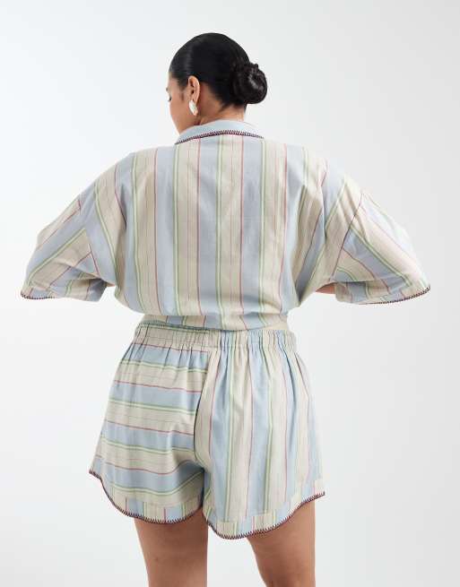 ASOS DESIGN Curve - Sasha - Pantaloncini da spiaggia a righe slavate con cuciture in coordinato, 4 di 5
