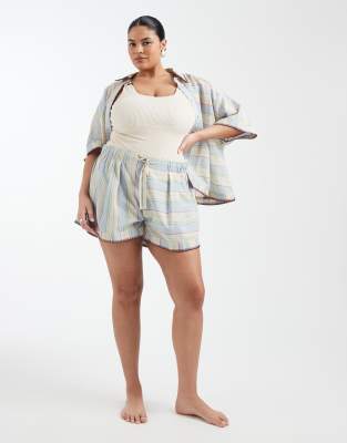 ASOS DESIGN Curve - Sasha - Short de plage d'ensemble à rayures effet délavé et coutures apparentes-Multicolore 52