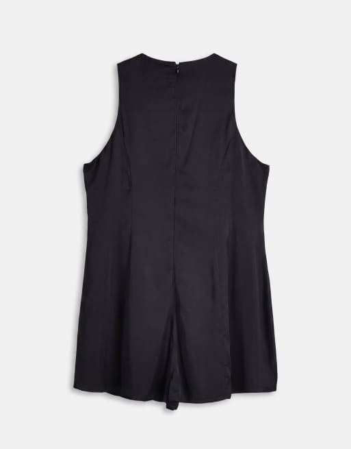 ASOS DESIGN Curve - Satijnen playsuit met racerhals in zwart, 6 van 7