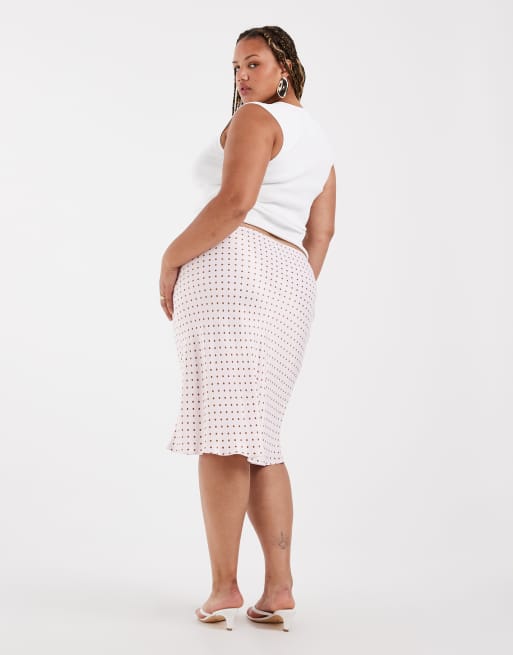 ASOS DESIGN Curve satin 90's bias cut skirt in pink polka dot, 2 of 5