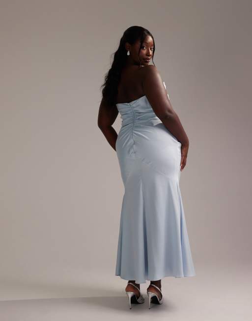asos bridesmaid dresses blue ASOS DESIGN satin bandeau bridesmaid maxi dress in dusky blue
