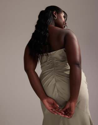 Asos Curve Asos Design Curve Satin Bandeau Bridesmaid Maxi Dress In Green