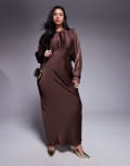 [ASOS Curve] ASOS DESIGN Curve satin batwing maxi dress in chocolate-Brown 20 Chocolate
