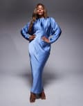 [ASOS Curve] ASOS DESIGN Curve satin batwing maxi dress in steel blue 18 Steel blue
