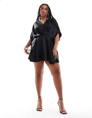 Asos Curve Asos Design Curve Satin Batwing Mini Dress In Black