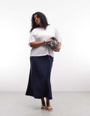 Asos Curve Asos Design Curve Satin Bias Cut Midi Skirt In Blue